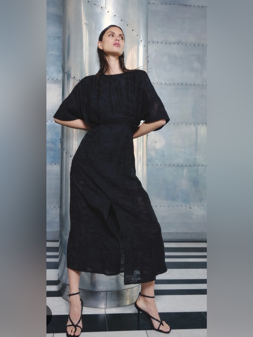 Sophisticated Black Midi Dress with Center Slit size 6 NWT